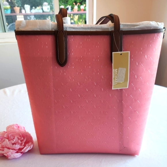 🏷️MK Eliza Large NS Tote Bag with Pouch Clear Geranium PINK - Picture 2 of 11